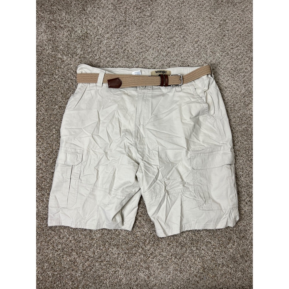Wrangler Authentics Mens Cargo Shorts Khaki Beige Size 42 With Belt